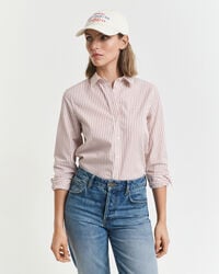 regular fit klassiek gestreept poplin overhemd - zalmkleur