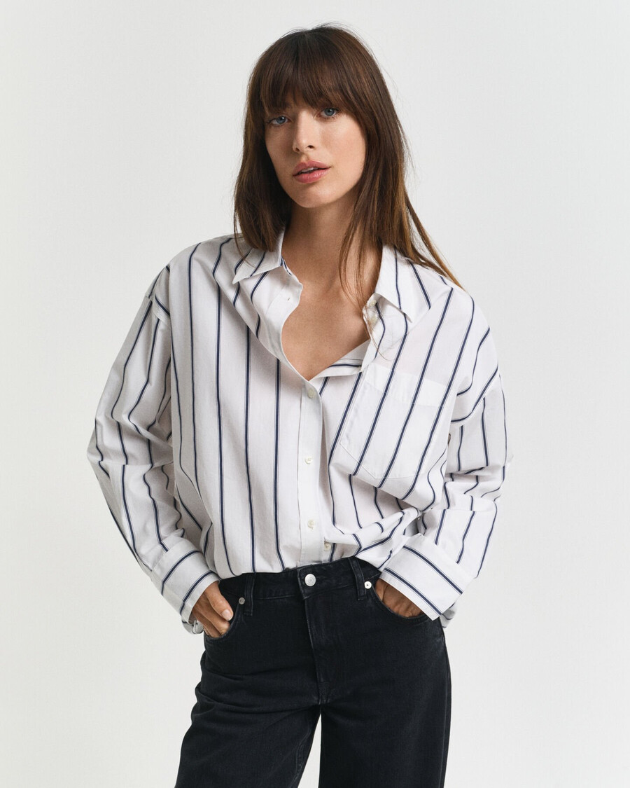 oversized klassiek gestreept poplin overhemd - perzisch blauw