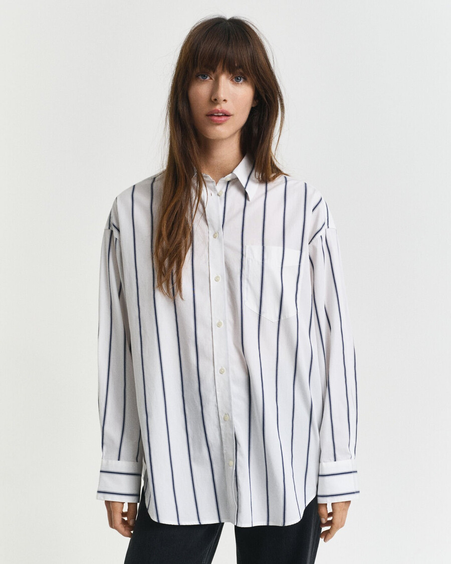 oversized klassiek gestreept poplin overhemd - perzisch blauw