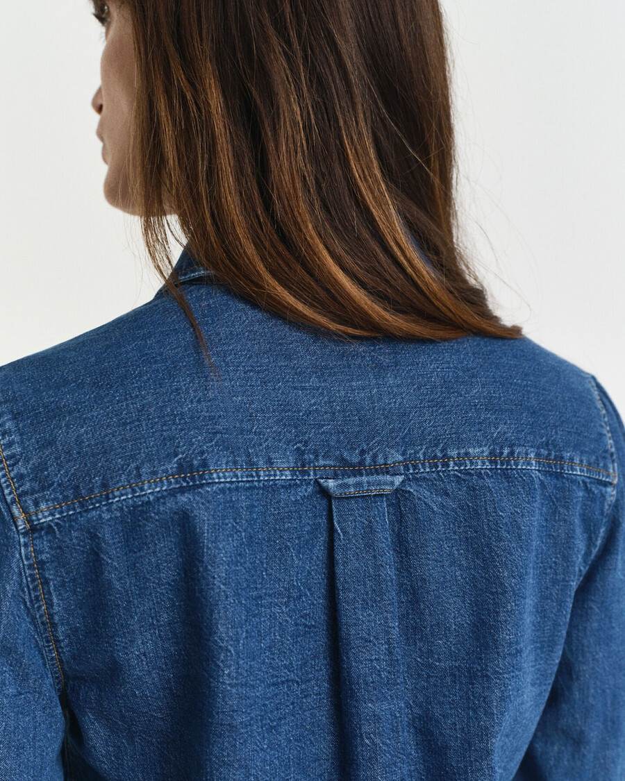 normale pasvorm denim overhemd met pofmouwen - indigo