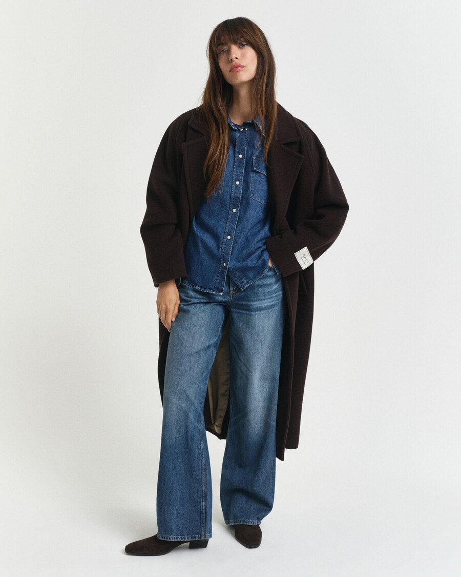 normale pasvorm denim overhemd met pofmouwen - indigo