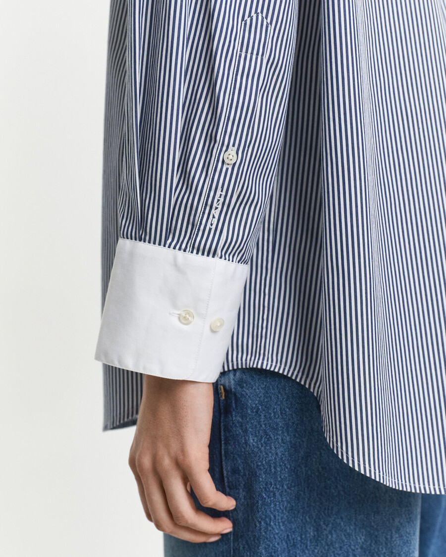 oversized overhemd met contrasterende kraag en strepen - perzisch blauw