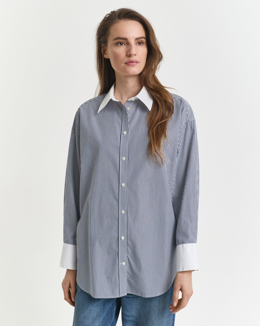 oversized overhemd met contrasterende kraag en strepen - perzisch blauw