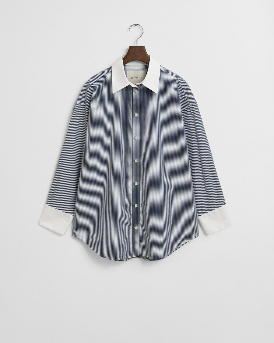 oversized overhemd met contrasterende kraag en strepen - perzisch blauw