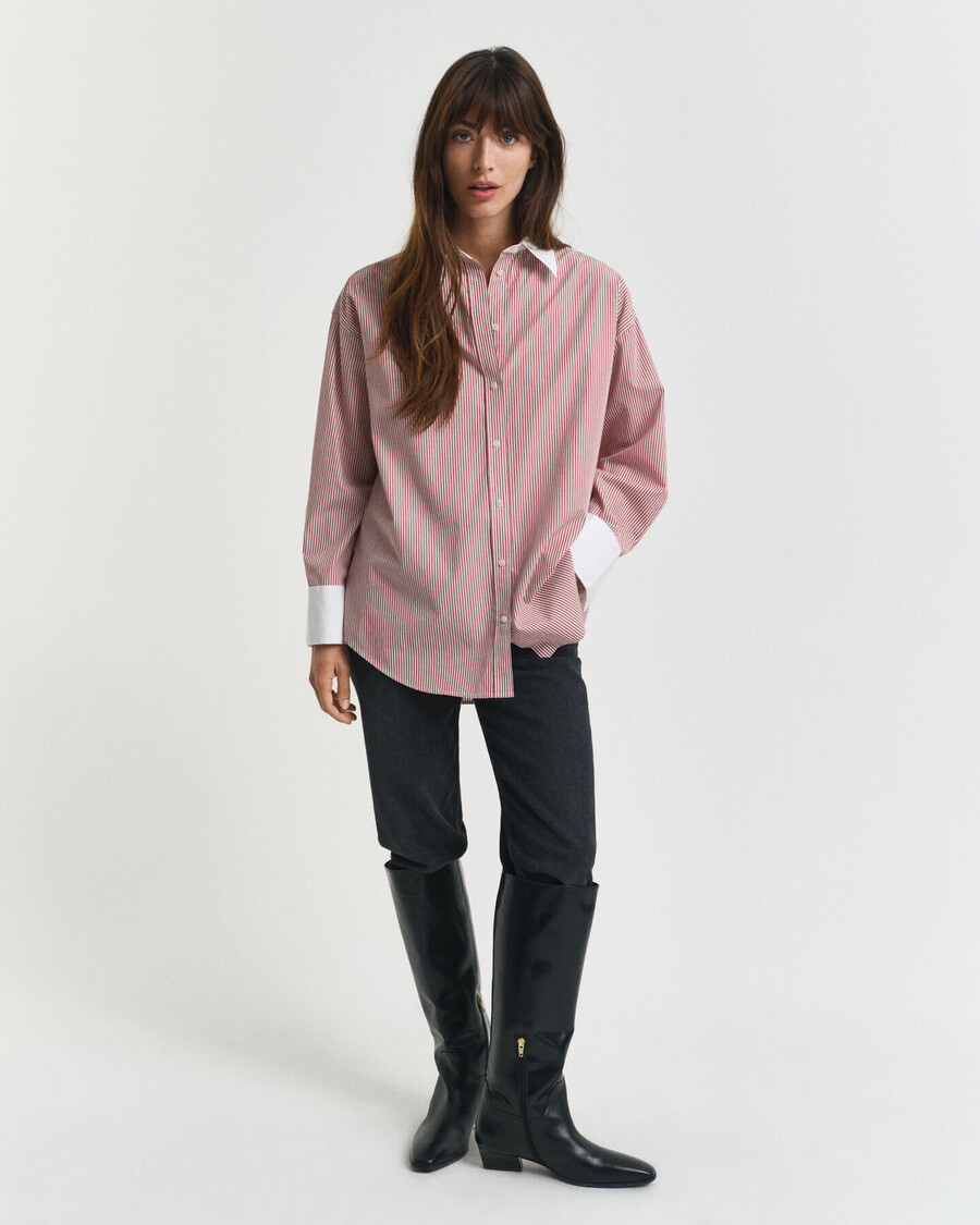 oversized overhemd met contrasterende kraag en strepen - modern roestbruin