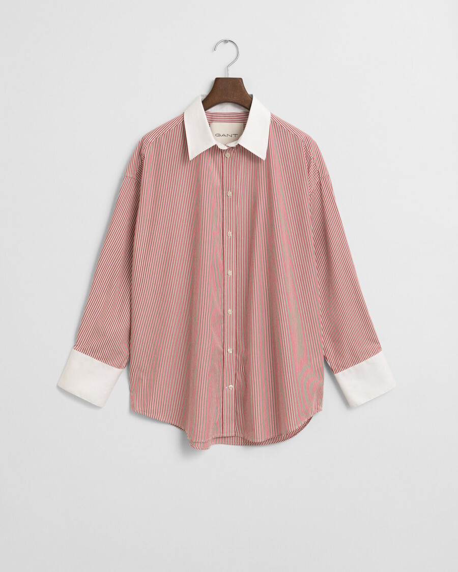 oversized overhemd met contrasterende kraag en strepen - modern roestbruin
