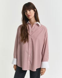 oversized overhemd met contrasterende kraag en strepen - modern roestbruin