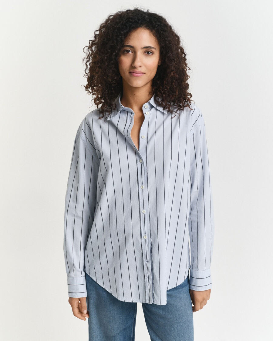 luxe oxford overhemd met strepen en relaxte pasvorm - lichtblauw