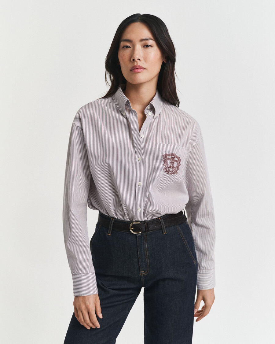 relaxed fit klassiek poplin overhemd met grafische print - pruimwijn