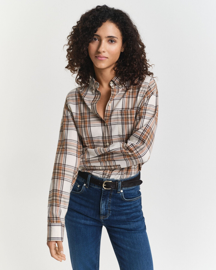 relaxed fit geruit flanellen overhemd - crème