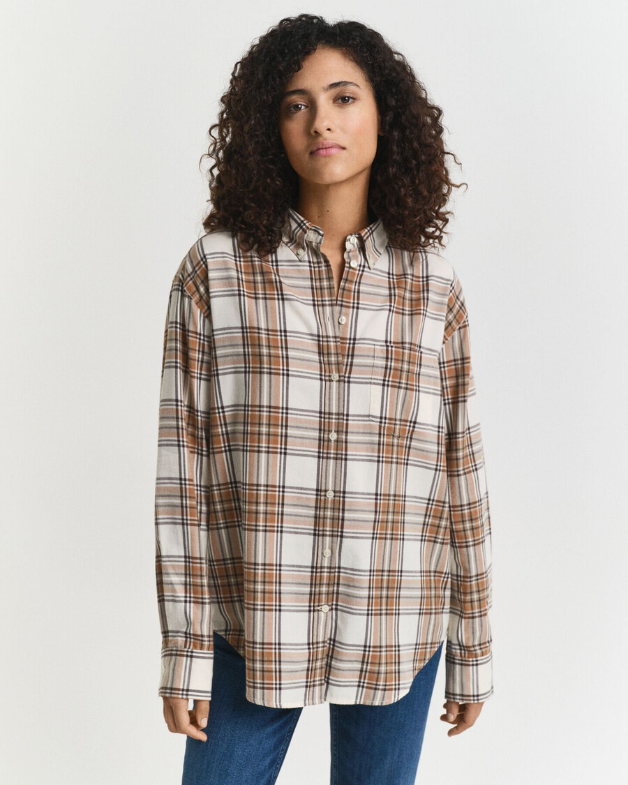 relaxed fit geruit flanellen overhemd - crème