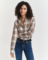 relaxed fit geruit flanellen overhemd - crème