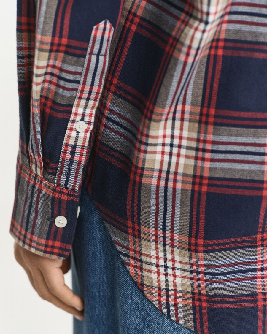 relaxed fit geruit flanellen overhemd - avondblauw