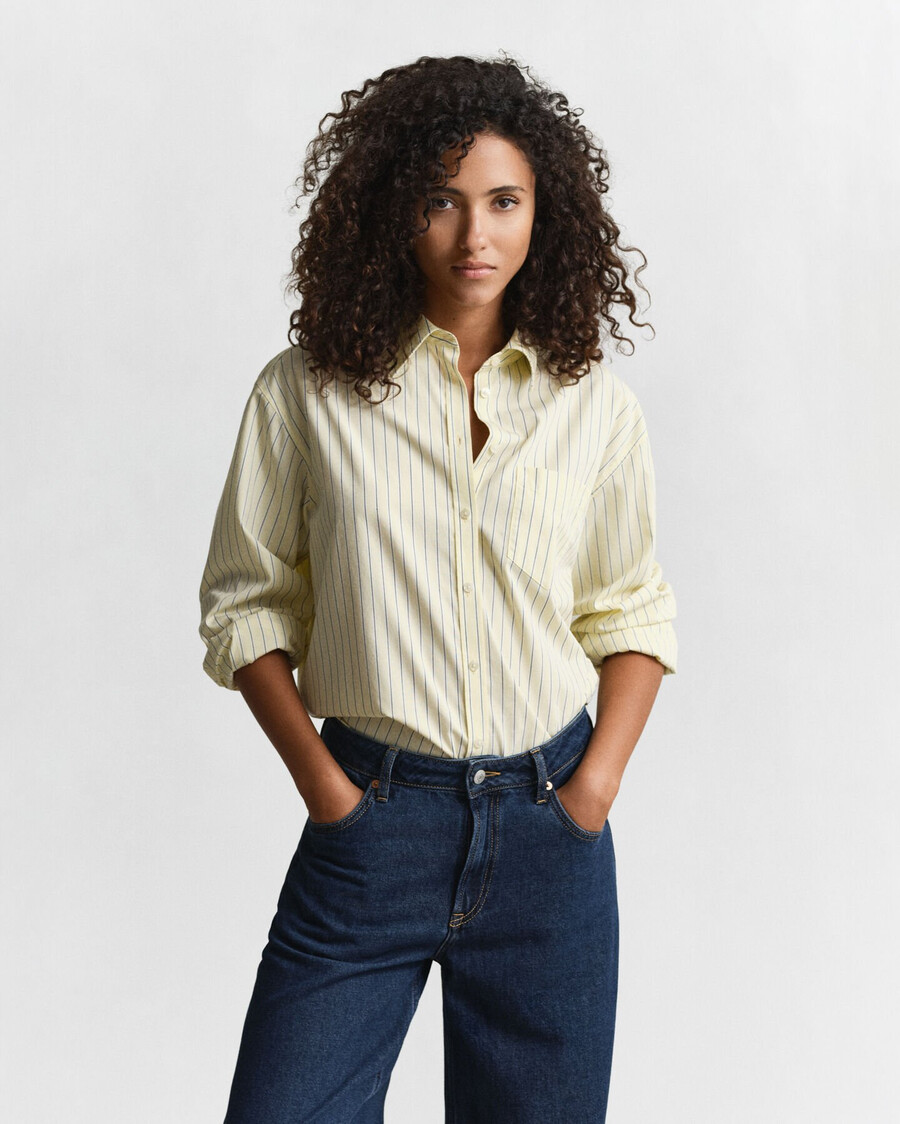 relaxed fit gestreept poplin overhemd - vanillegeel