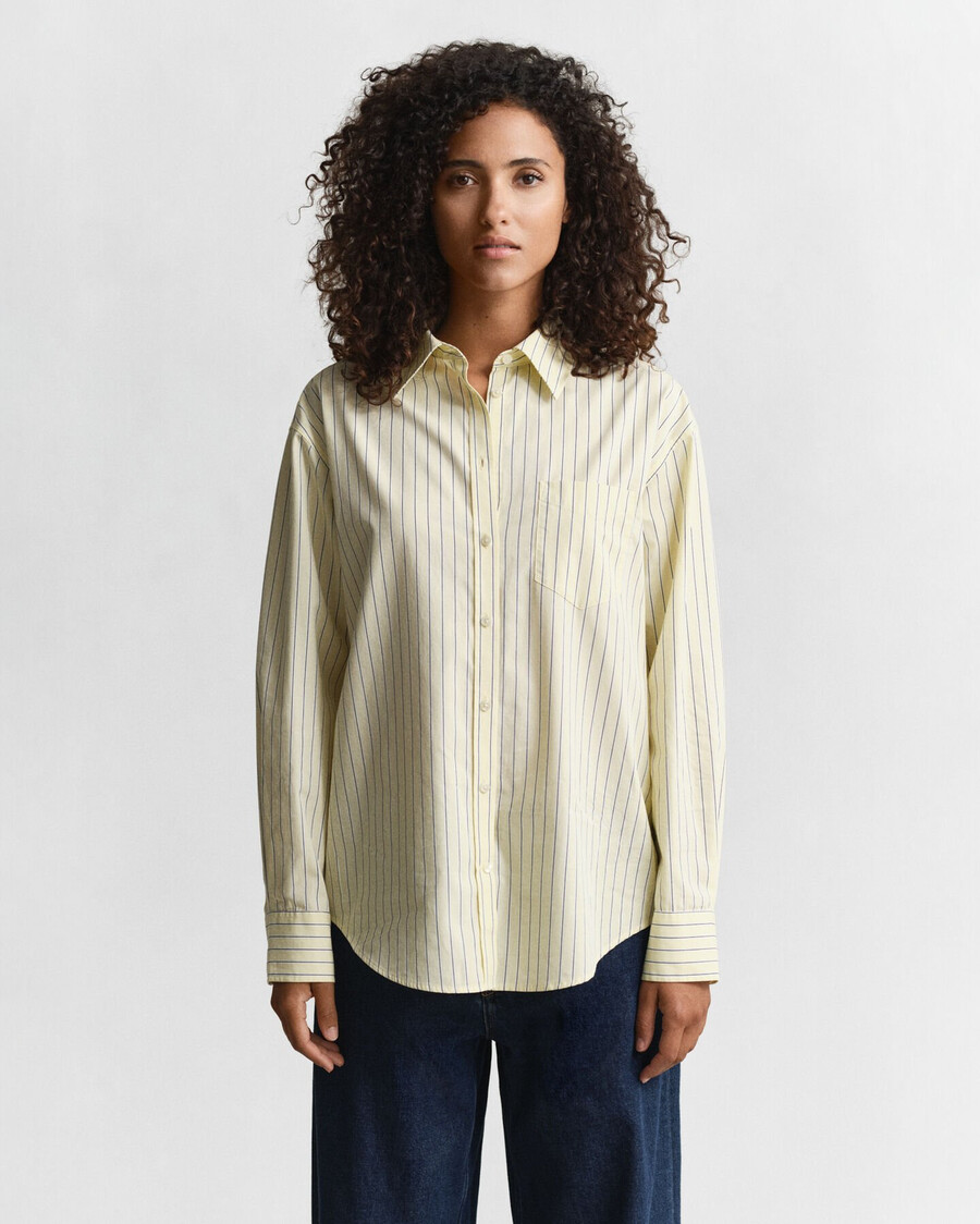 relaxed fit gestreept poplin overhemd - vanillegeel