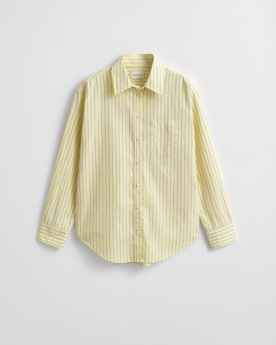 relaxed fit gestreept poplin overhemd - vanillegeel