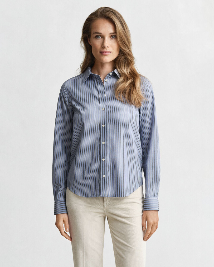normale pasvorm gestreept poplin overhemd - vervaagde denim