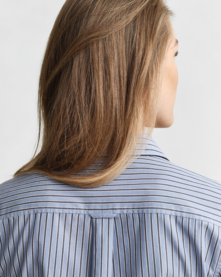 normale pasvorm gestreept poplin overhemd - vervaagde denim