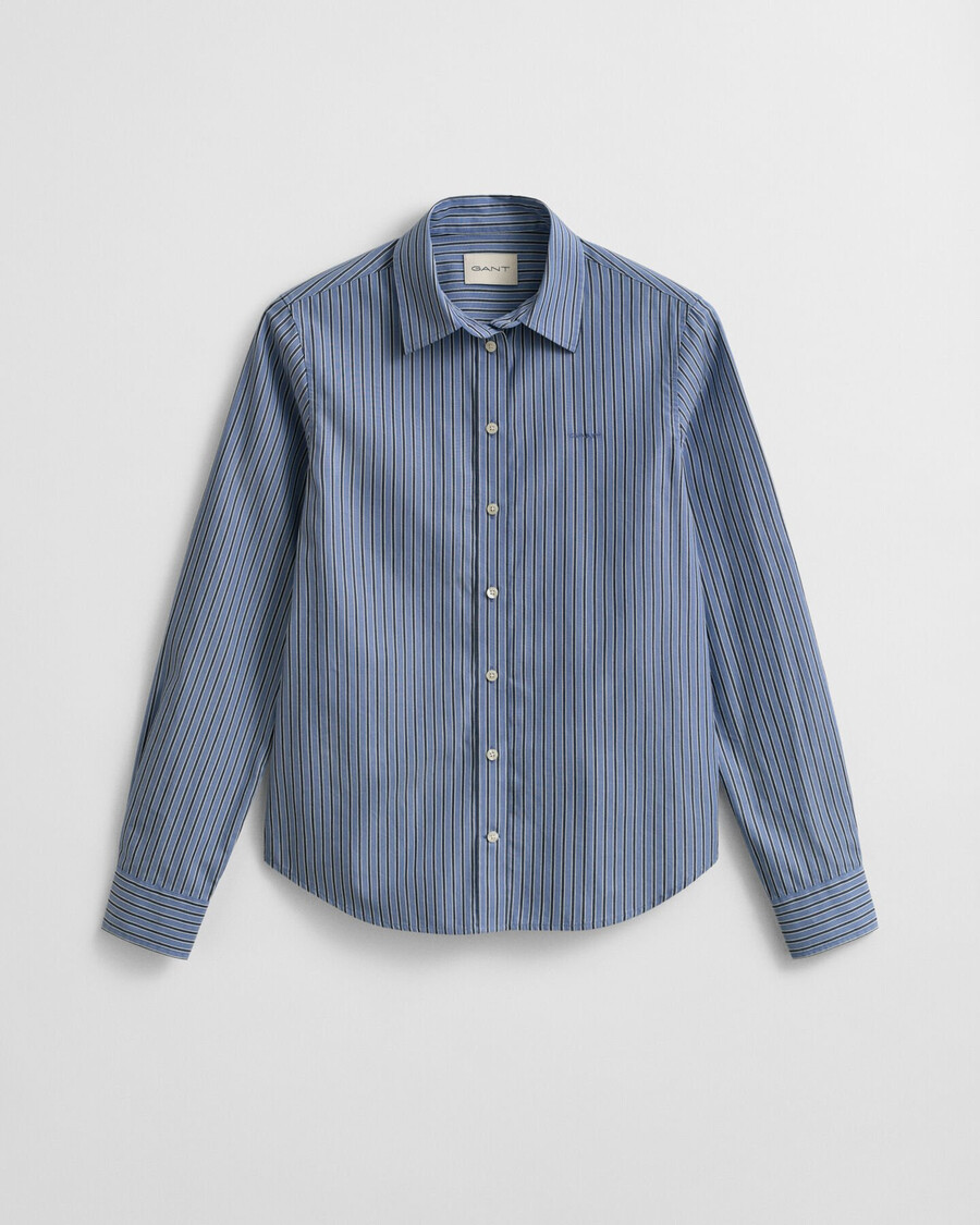 normale pasvorm gestreept poplin overhemd - vervaagde denim