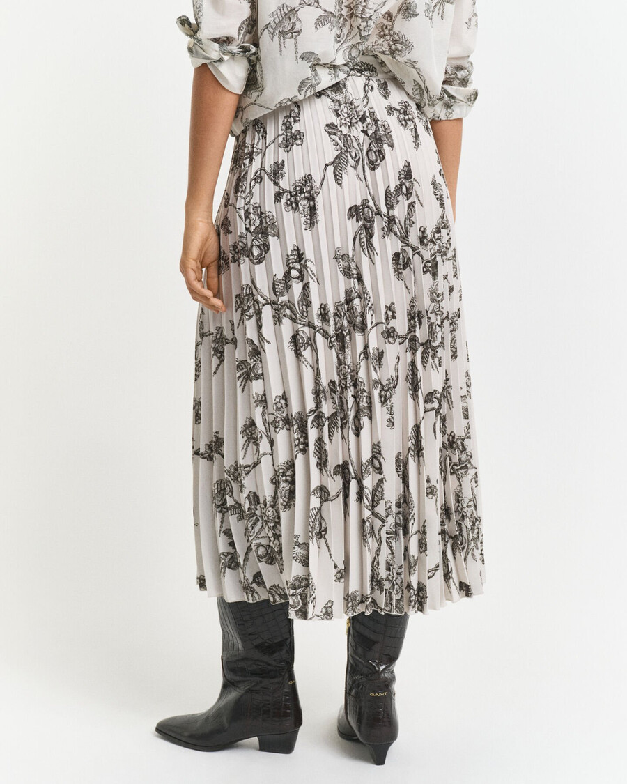 geplooide midi-rok met boomprint - donker mosgroen