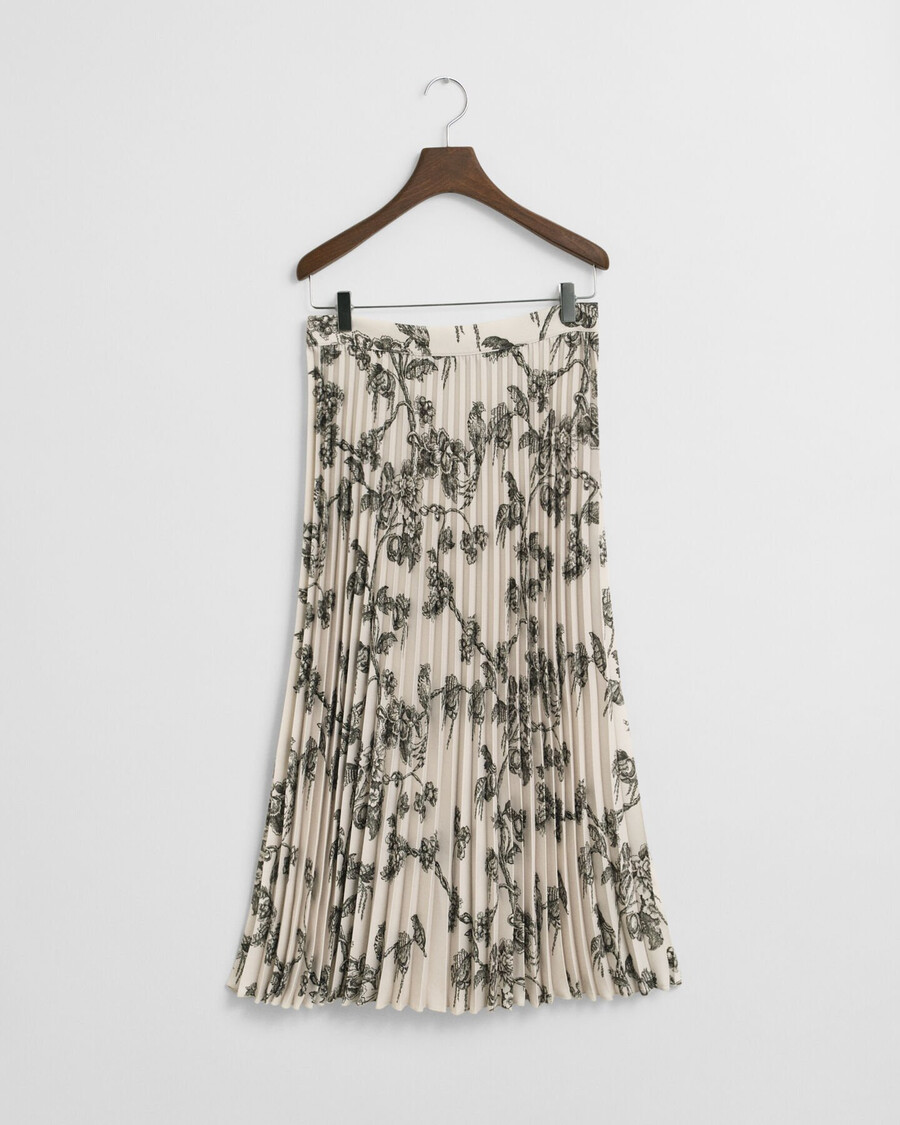 geplooide midi-rok met boomprint - donker mosgroen