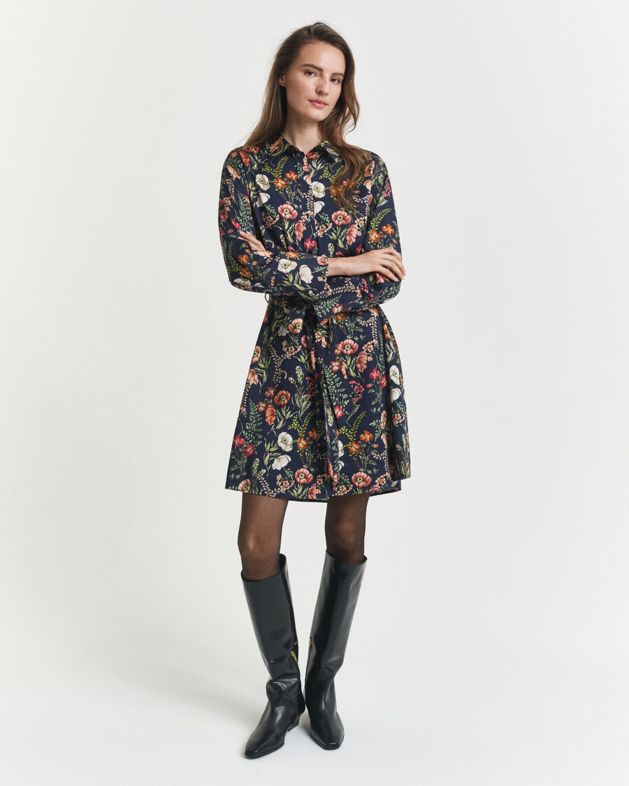 jurk met bloemenprint van viscose - avondblauw