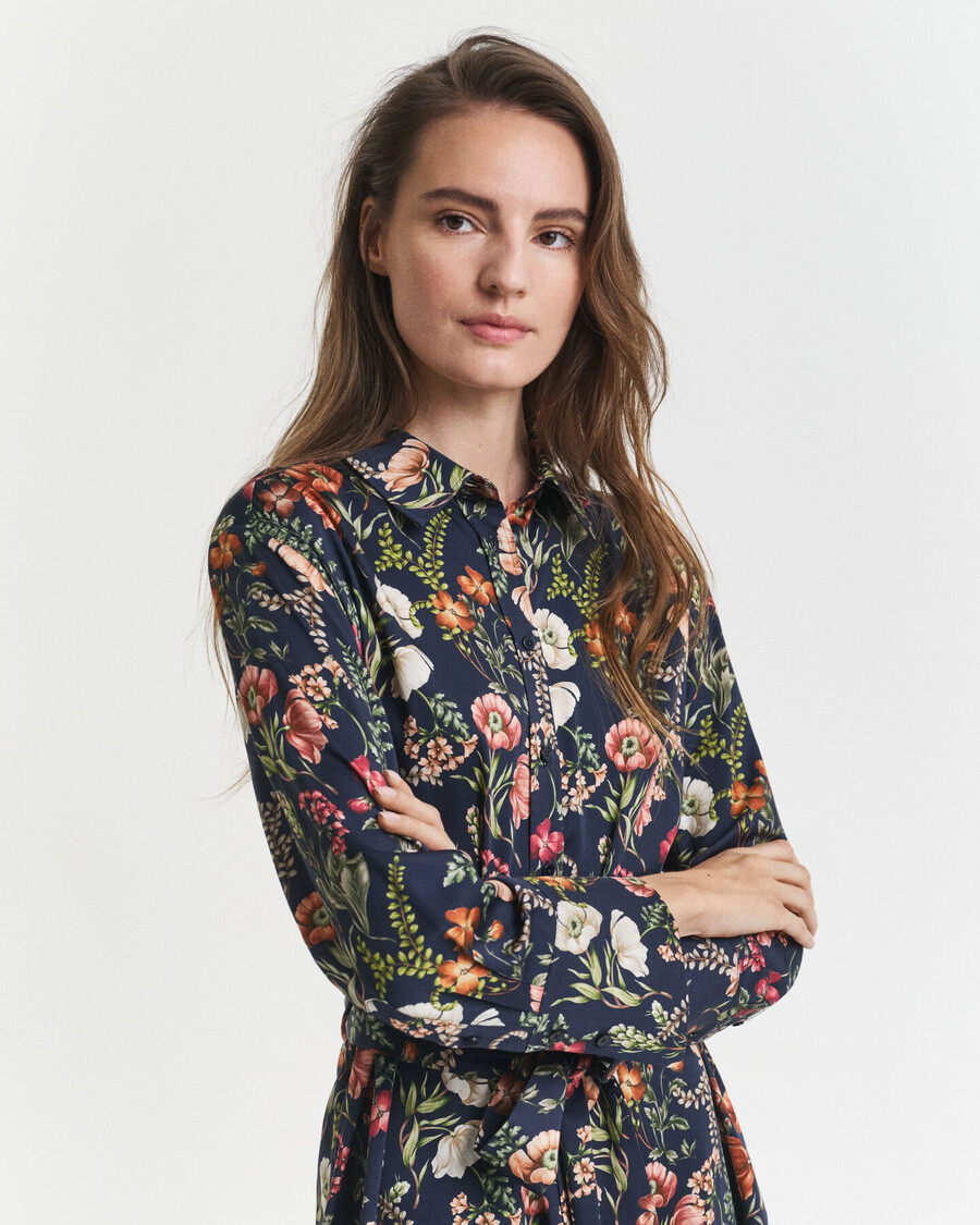 jurk met bloemenprint van viscose - avondblauw