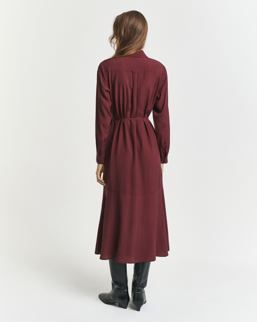 midi-jurk van viscose met overhemdkraag - pruimwijn