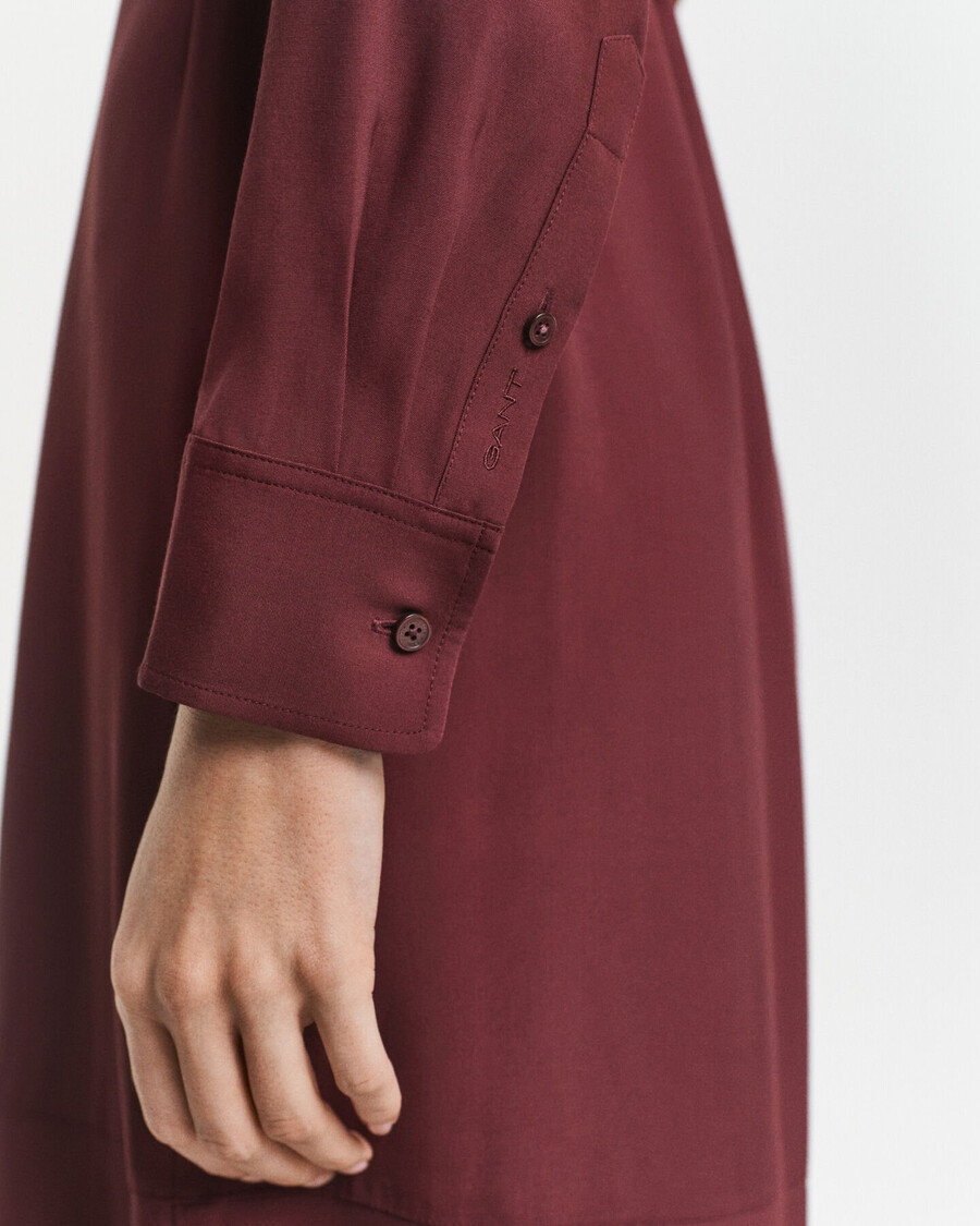 midi-jurk van viscose met overhemdkraag - pruimwijn