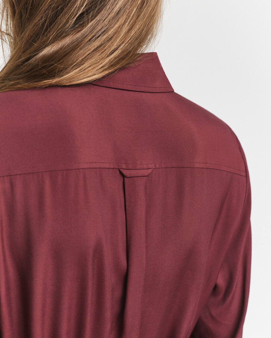 midi-jurk van viscose met overhemdkraag - pruimwijn