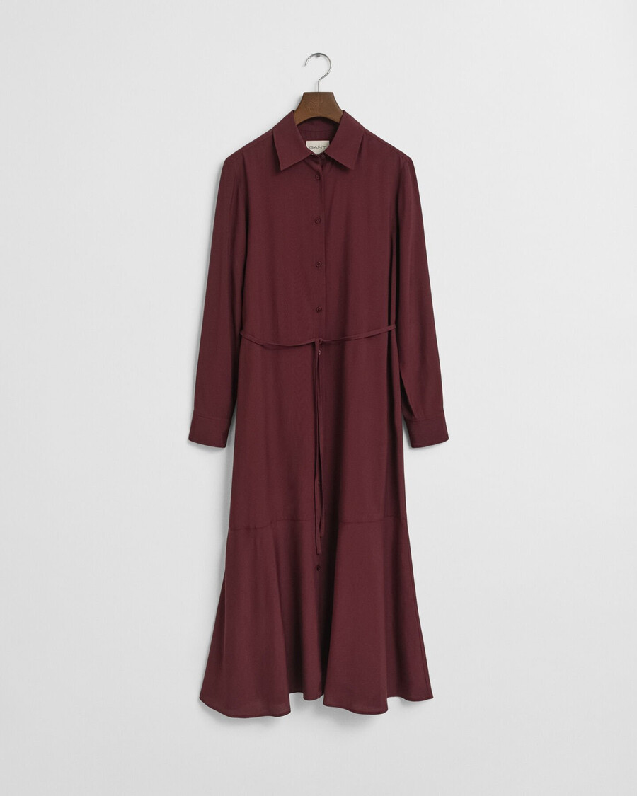 midi-jurk van viscose met overhemdkraag - pruimwijn