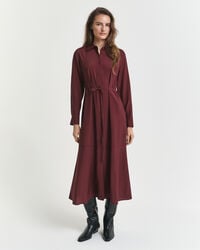 midi-jurk van viscose met overhemdkraag - pruimwijn