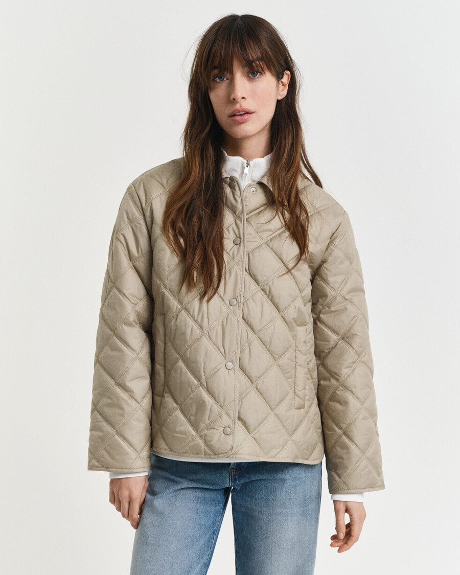 gewatteerde jas met kraag - betonbeige