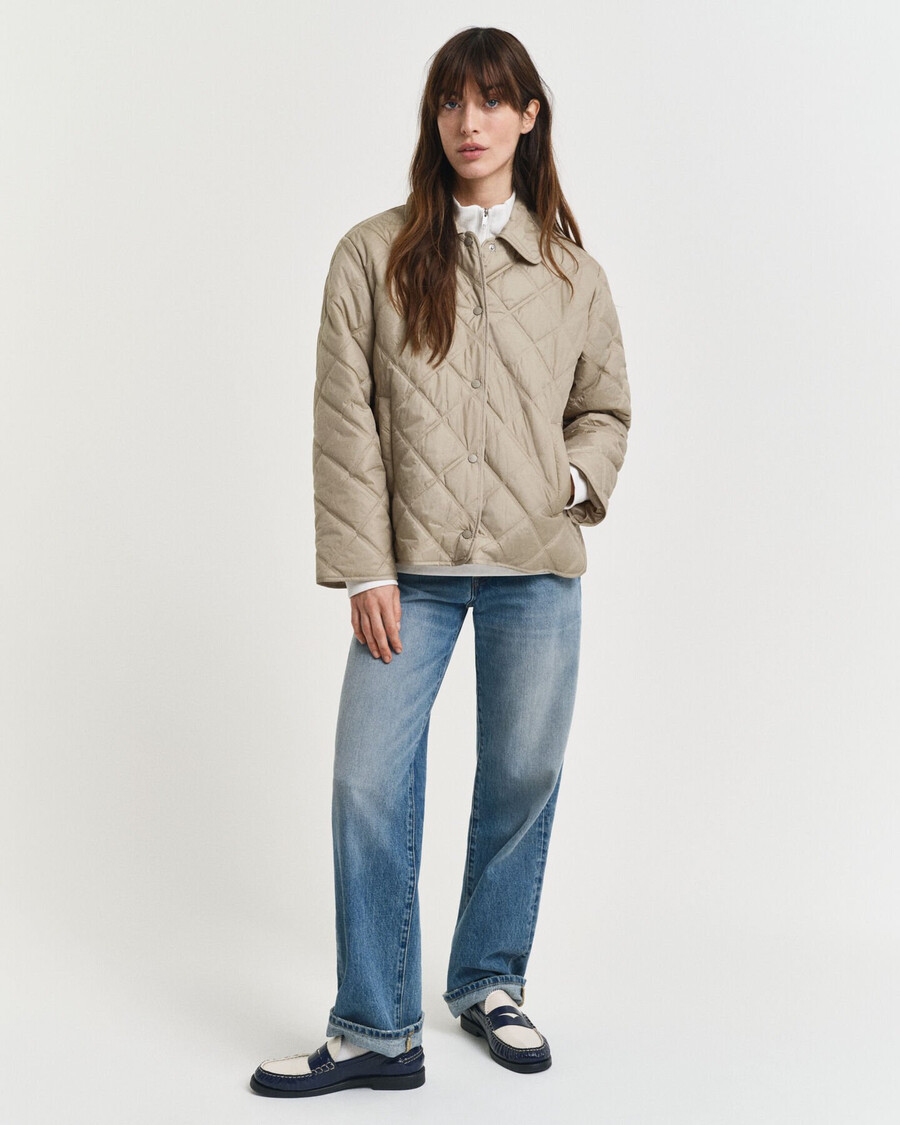 gewatteerde jas met kraag - betonbeige