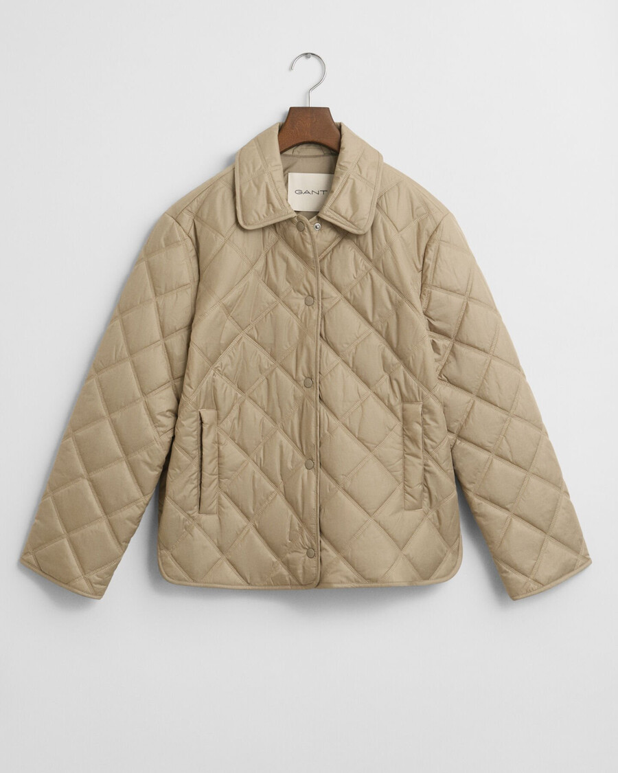 gewatteerde jas met kraag - betonbeige