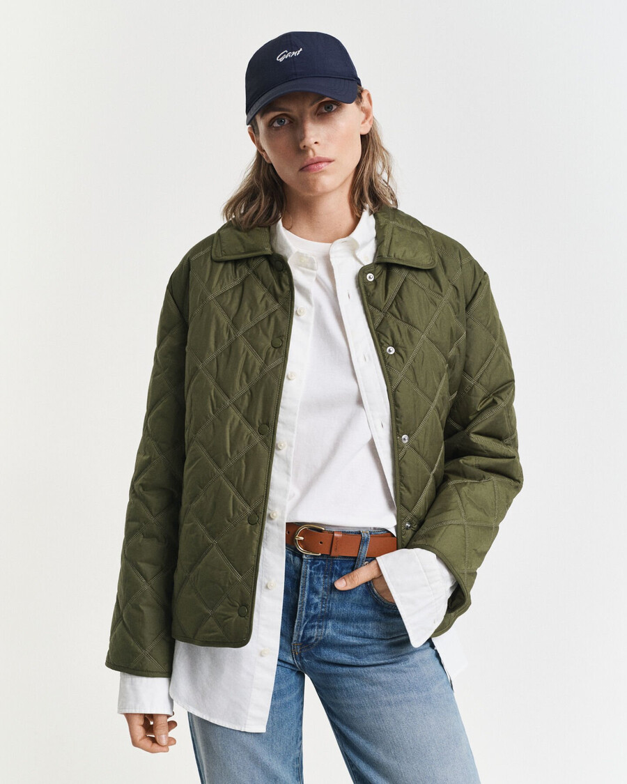 gewatteerde jas met kraag - mosgroen