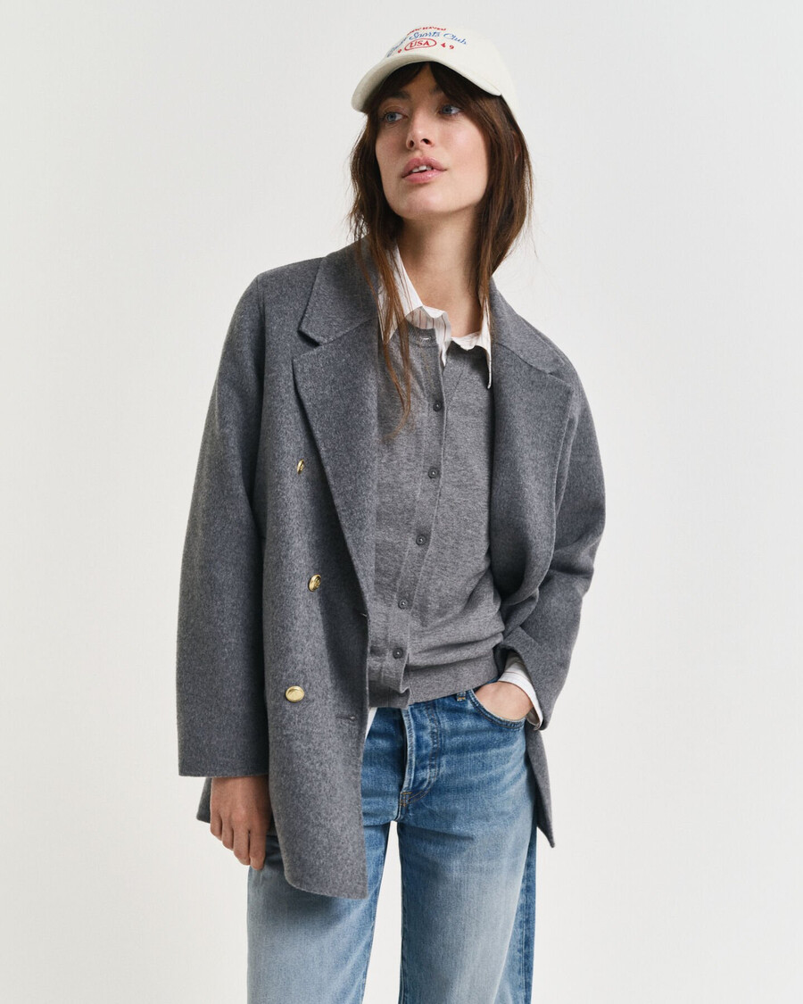 handgestikte details peacoat - houtskoolmelange