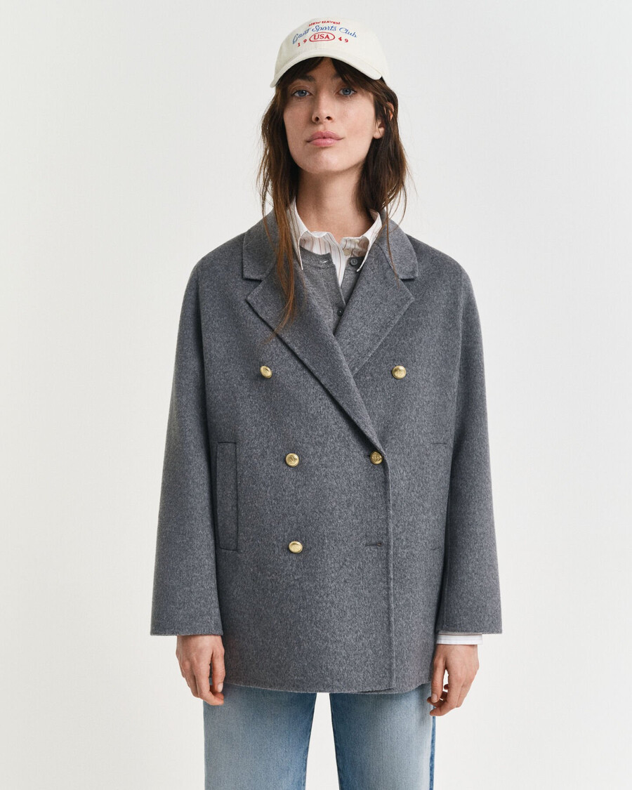 handgestikte details peacoat - houtskoolmelange