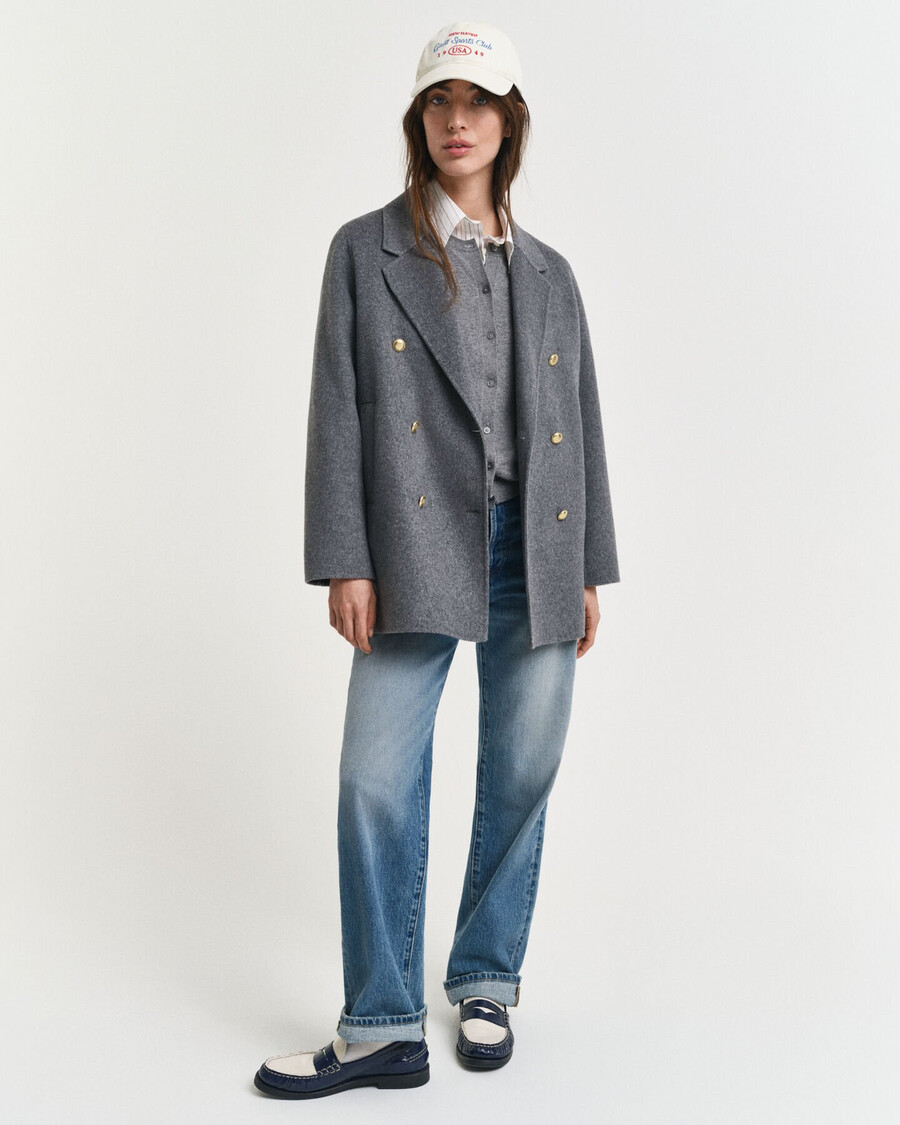 handgestikte details peacoat - houtskoolmelange