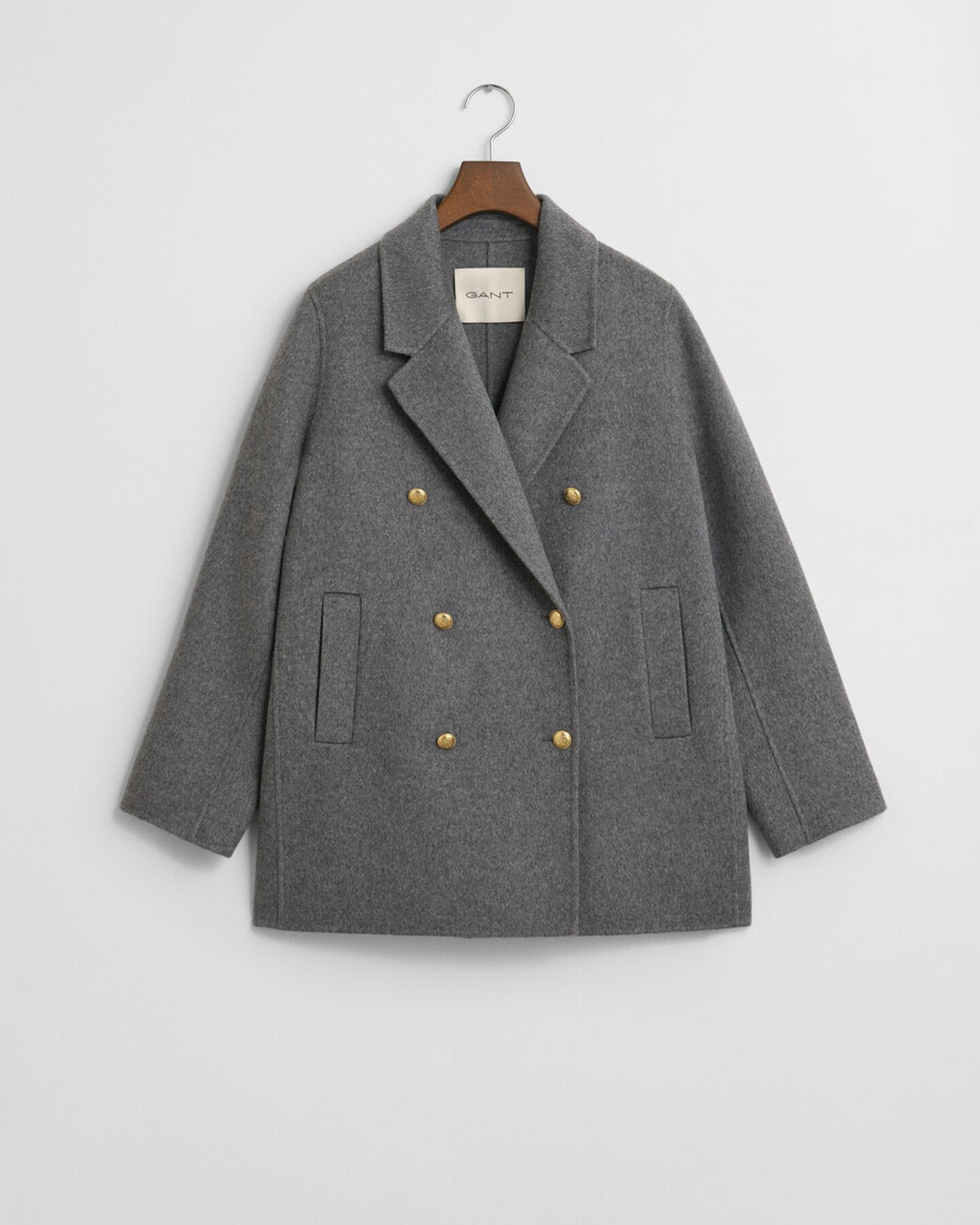 handgestikte details peacoat - houtskoolmelange