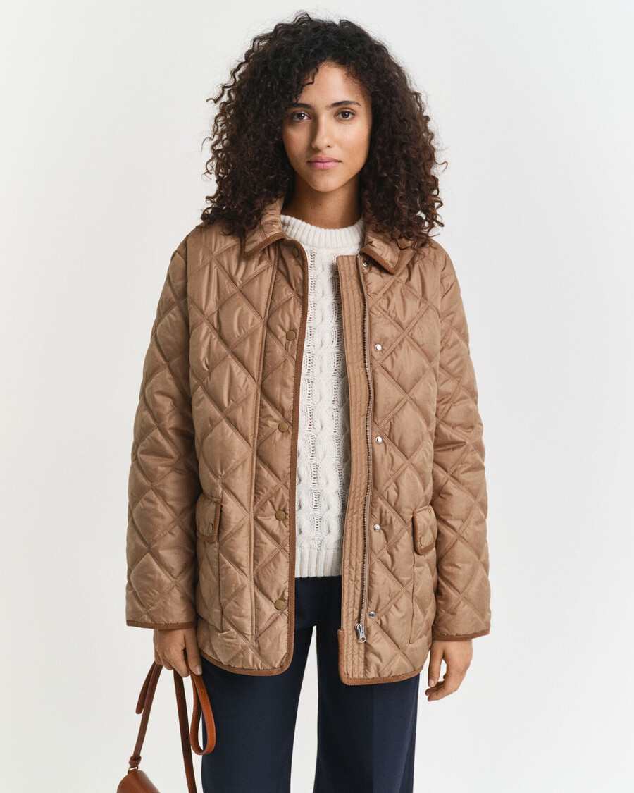 gewatteerde jas met corduroy afwerking - warm kaki