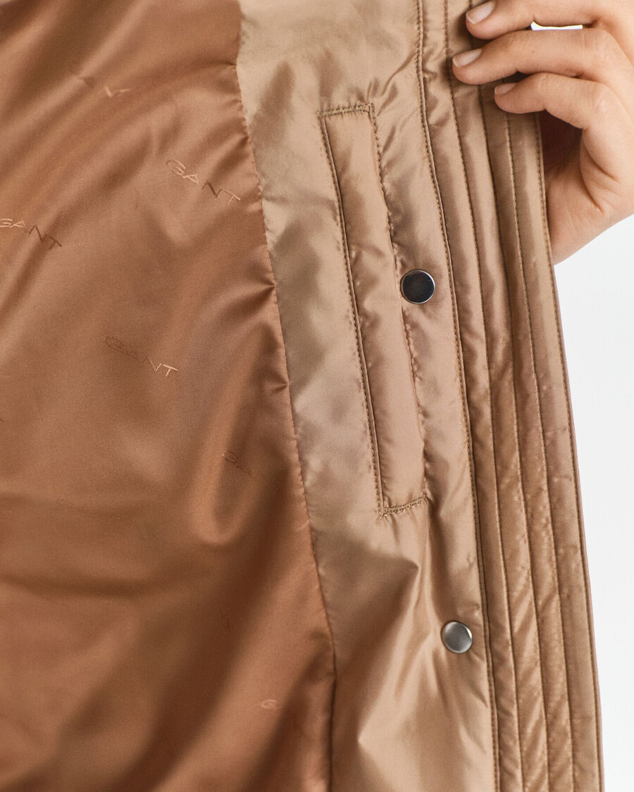 gewatteerde jas met corduroy afwerking - warm kaki