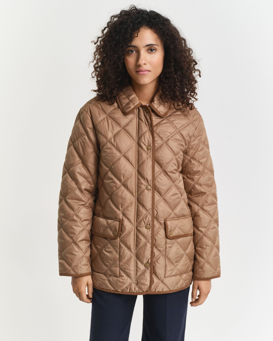 gewatteerde jas met corduroy afwerking - warm kaki