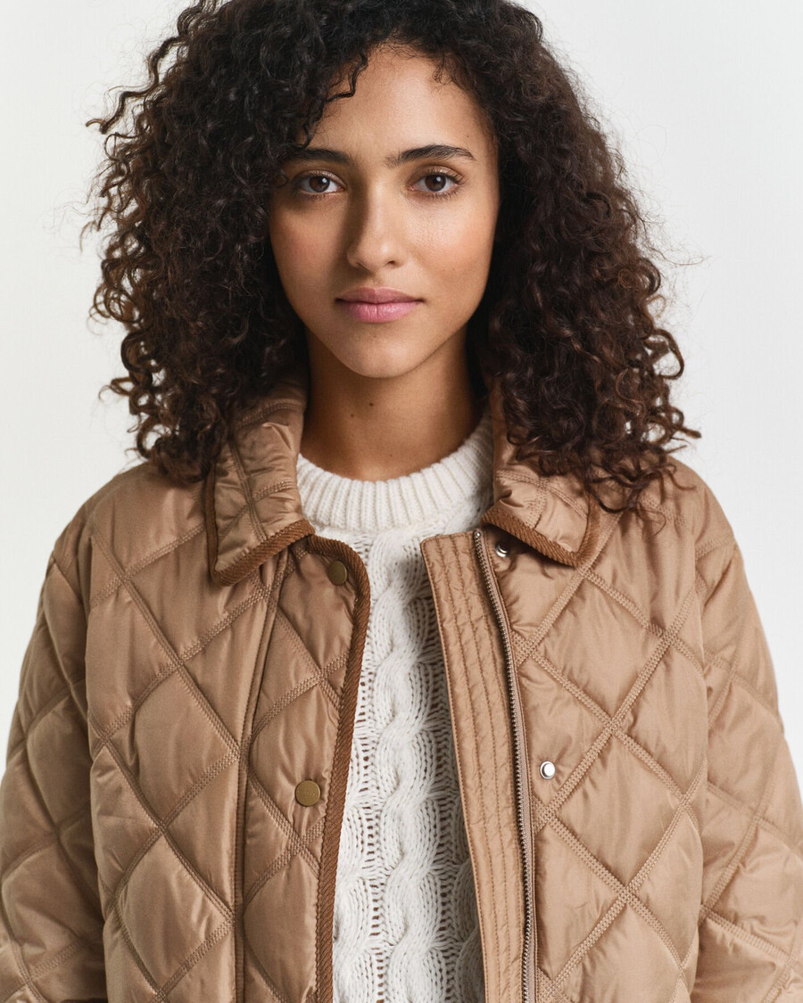 gewatteerde jas met corduroy afwerking - warm kaki