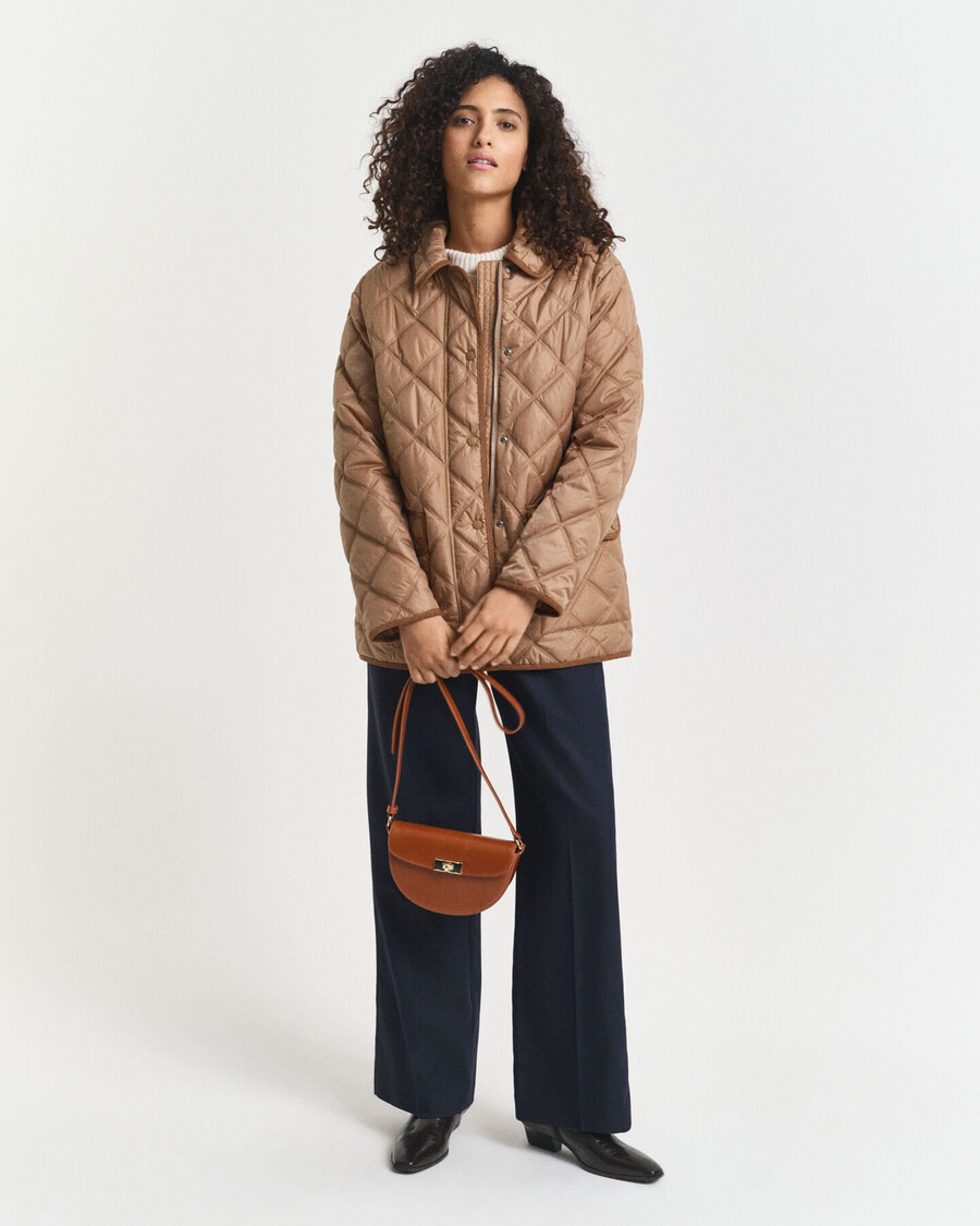 gewatteerde jas met corduroy afwerking - warm kaki