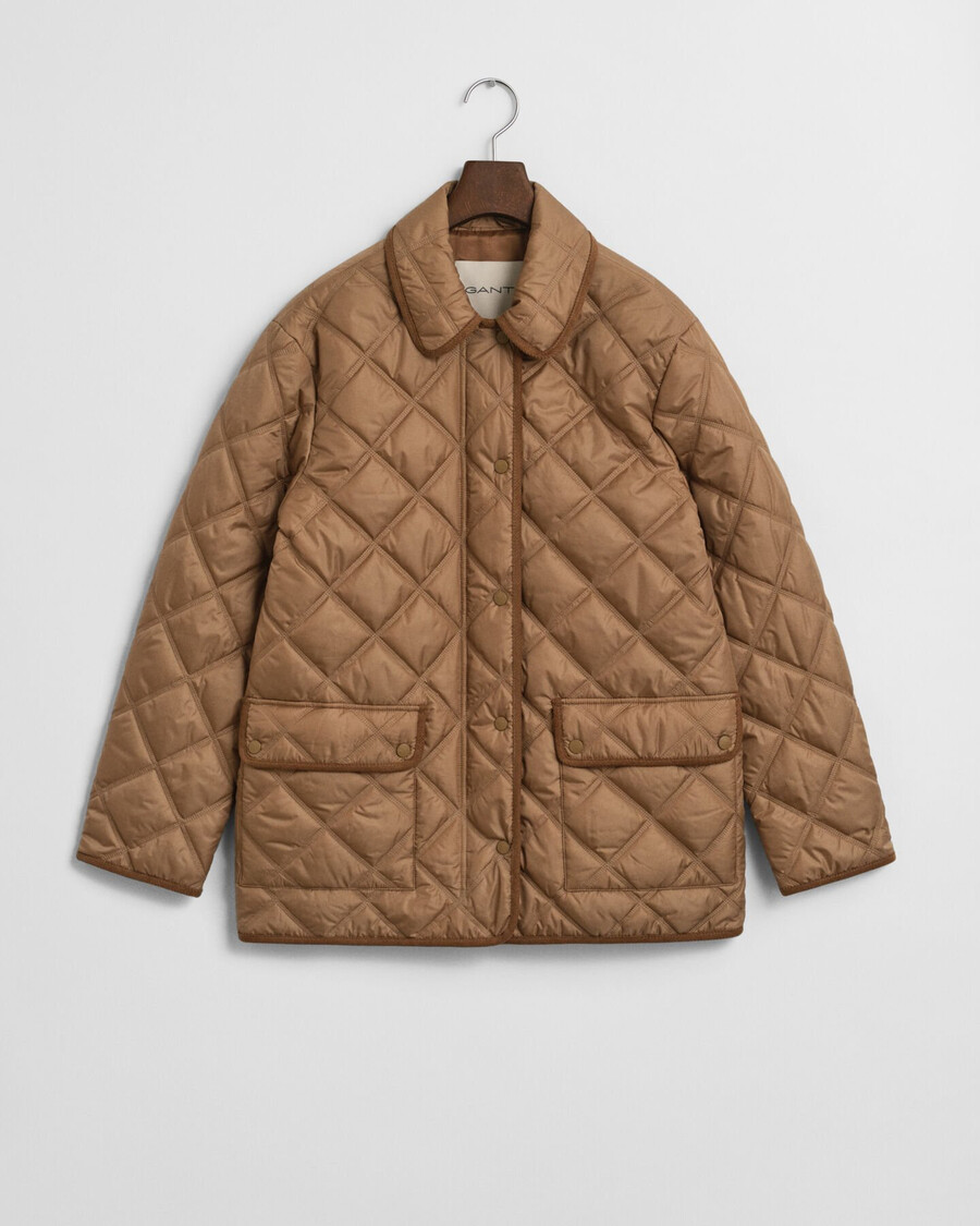gewatteerde jas met corduroy afwerking - warm kaki