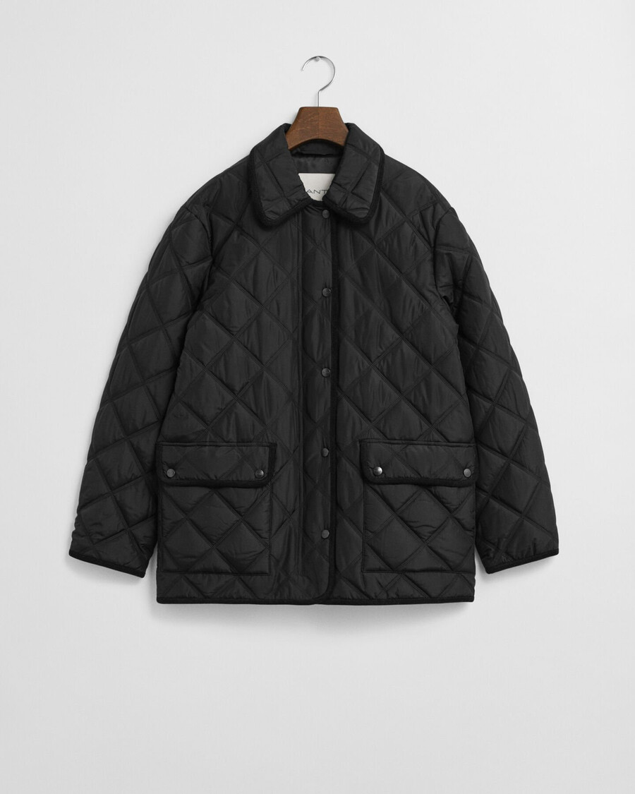 gewatteerde jas met corduroy afwerking - zwart