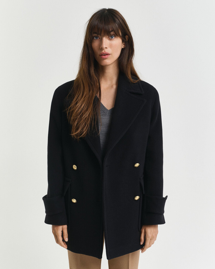 middellange wollen peacoat - zwart