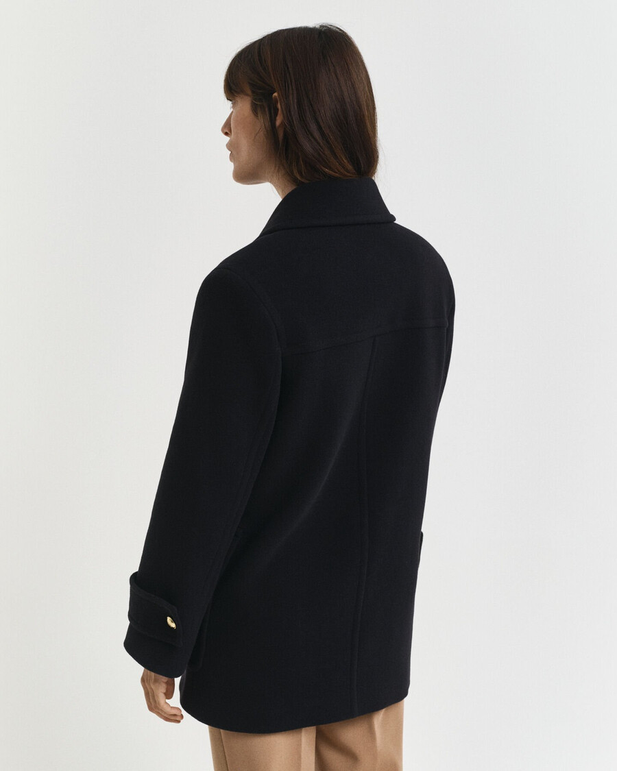 middellange wollen peacoat - zwart