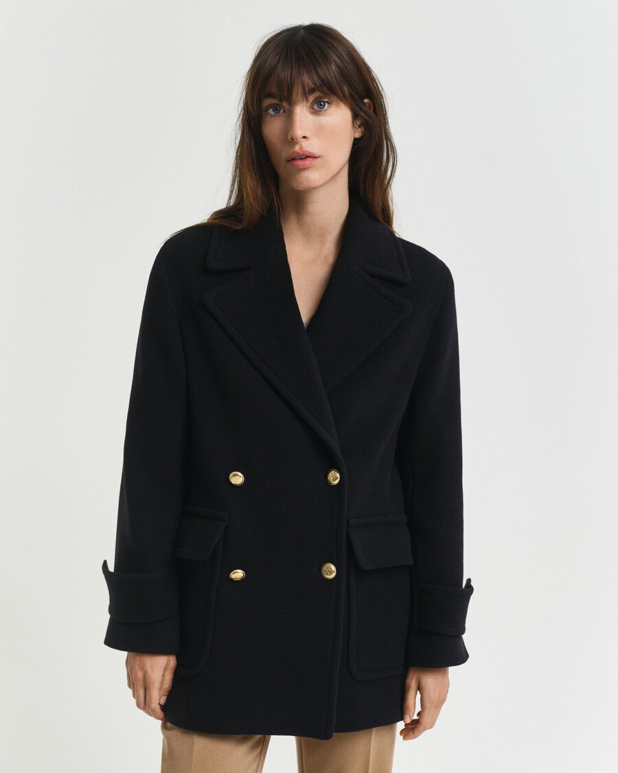 middellange wollen peacoat - zwart
